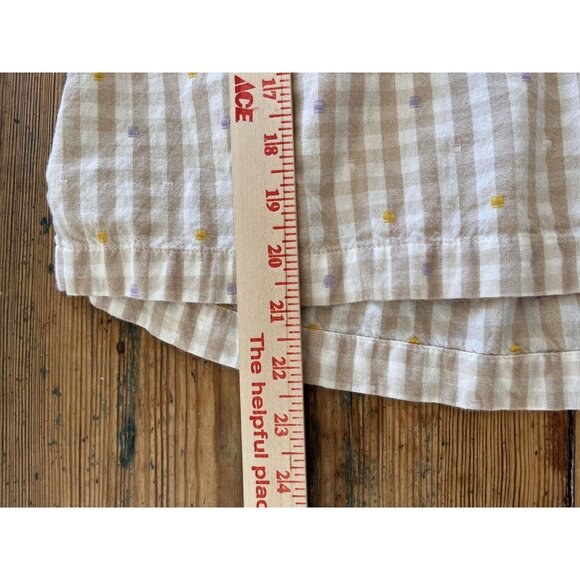 Lucky Brand Beige Gingham Cotton Peasant Top M Short Sleeves 100% Cotton - Picture 6 of 7